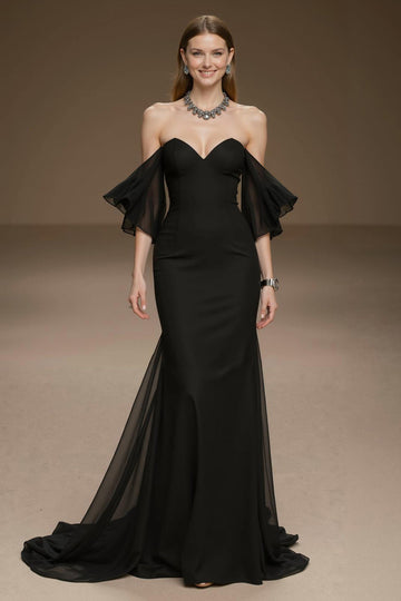 Off The Shoulder Black Mermaid Ruffled Pageant Dress